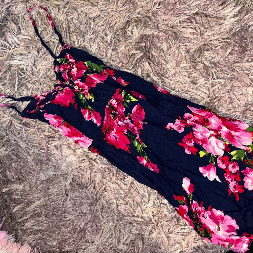 Floral Maxi Dress with Pink and Navy Design